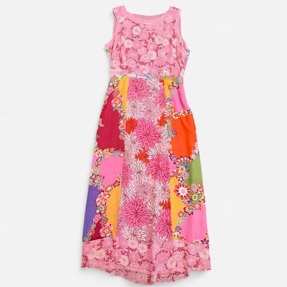 NWT VTG Y2K Madison Studio Pink Silk Patchwork Scoop Neck Sleeveless Maxi Dress - Picture 7 of 8